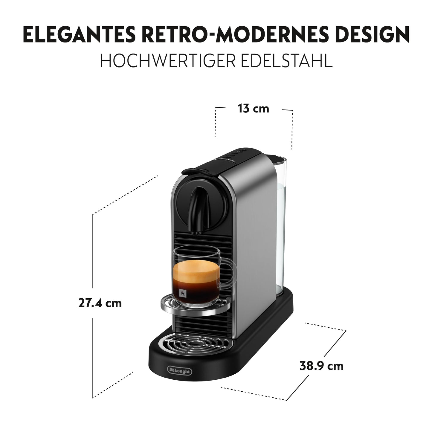 NESPRESSO DE’LONGHI CitiZ Platinum Titan Original Capsule Machine | 4 cup sizes | Hot water function for Americano | automatic shutdown | 19 bar pressure | Coffee machine EN220.T