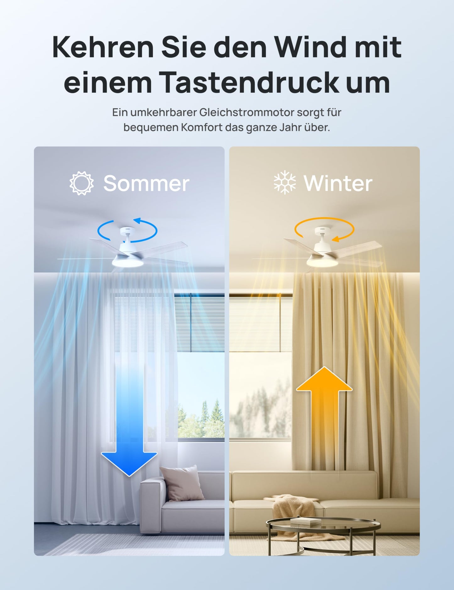 DREO Smart Ceiling Fan with Light, 52" 12 Speeds, 3 Modes, Continuously Dimmable LED Lighting, Quiet DC Motor, 12H Timer, Remote Control/APP/Alexa, Indoor, White - DR-HCF001AS