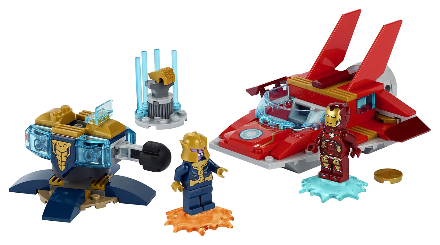 LEGO 76170 Marvel Avengers Iron Man vs. Thanos with jet and 2 superhero figures, toy for ages 4 and up