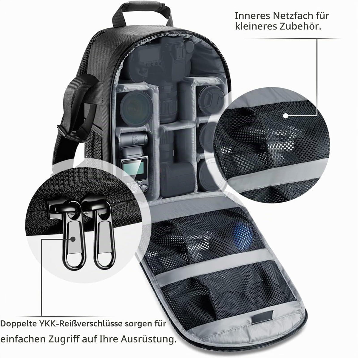 NEEWER Flexible Divider Camera Padded Backpack Bag 30x14x37 cm Shock-Insert Protection for SLR DSLR Mirrorless Cameras and Lenses, Flash, Wireless Trigger and Other Accessories (inside gray) - 66600217