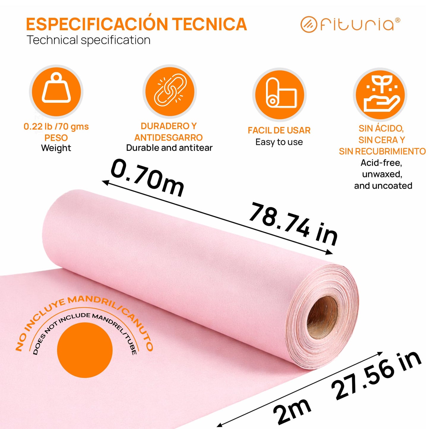 OFITURIA Kraft Paper Pink Pastel - Roll 0.70 × 2 m - 6 Rolls - Wrapping Paper and Packaging Paper - Craft Paper for DIY, Decoration and Sewing Patterns - Tear-Resistant and Easy to Cut - COM620-parent2