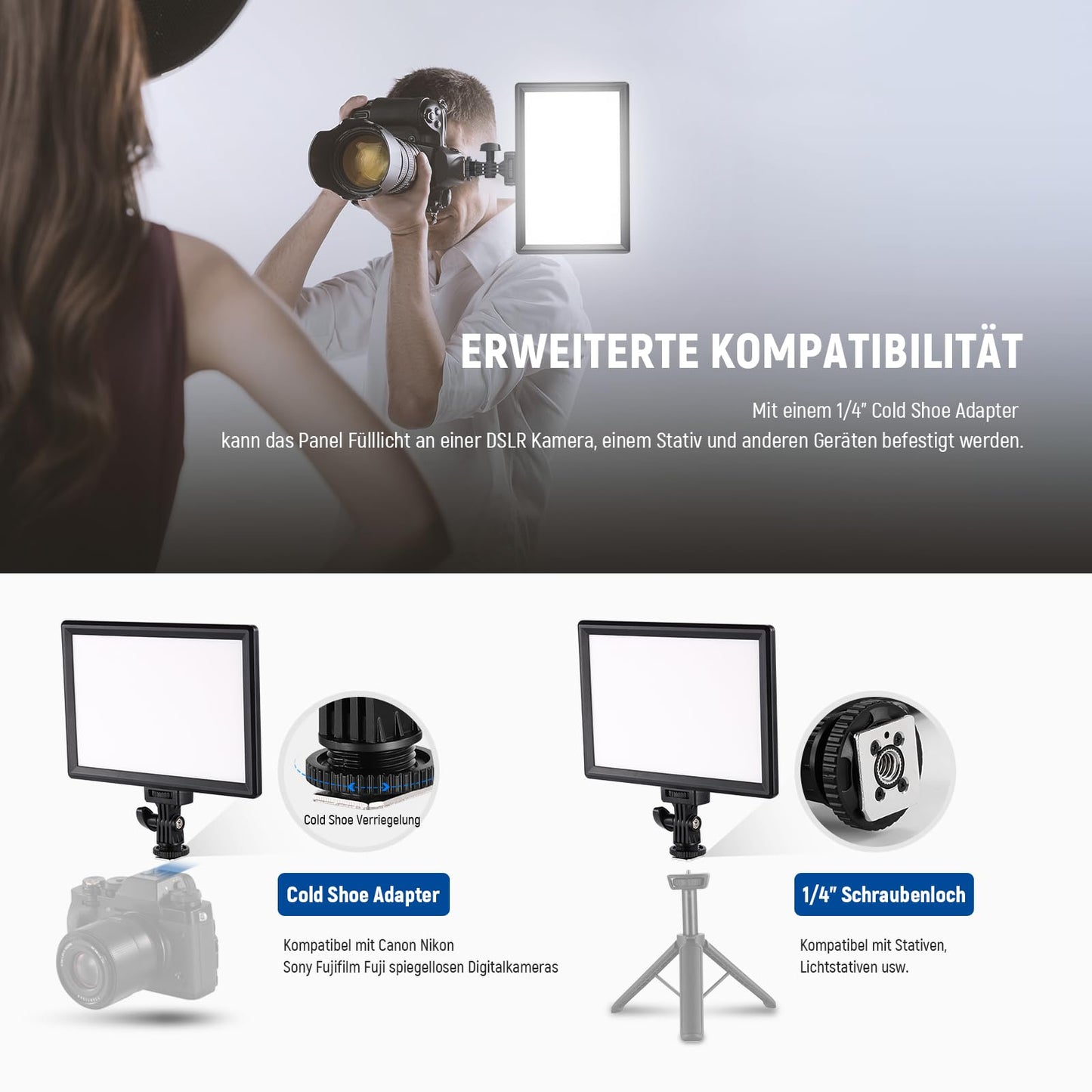 NEEWER Basics 9" LED Panel Video Light, 3200-5600K Edge Lit Photo Light, Dimmable Camera Soft Key Light, CRI95+ 800Lux, 4000mAh Rechargeable for Video Recording Streaming Selfies Vlogs Studio, NL-120B
