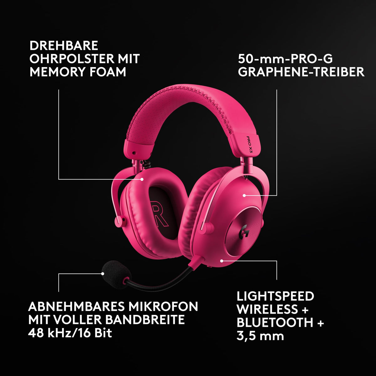 Logitech G PRO X3 Lightspeed Gaming Headset - Magenta - 981-001756
