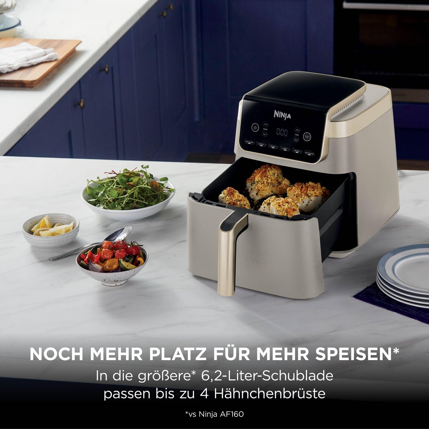 Ninja Air Fryer Hot Air Fryer MAX PRO, 6.2L Airfryer, Non-Stick Coating, Dishwasher Safe Basket and Crisper Grid Insert, Oil-Free Fryer, Cooking from Frozen, Stone Gold AF180EUSD