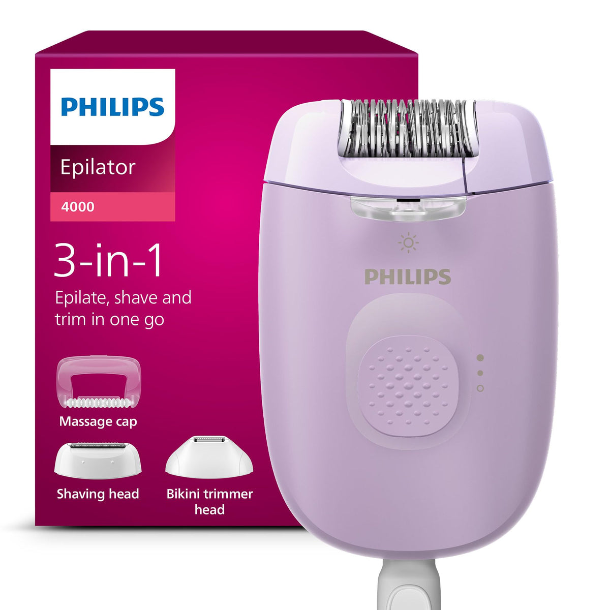 Philips Epilierer Series 4000, epilator cu fir pentru corp și zona bikini, pentru ras și tundere, aparat de îndepărtare a părului pentru femei, model BRE257/00