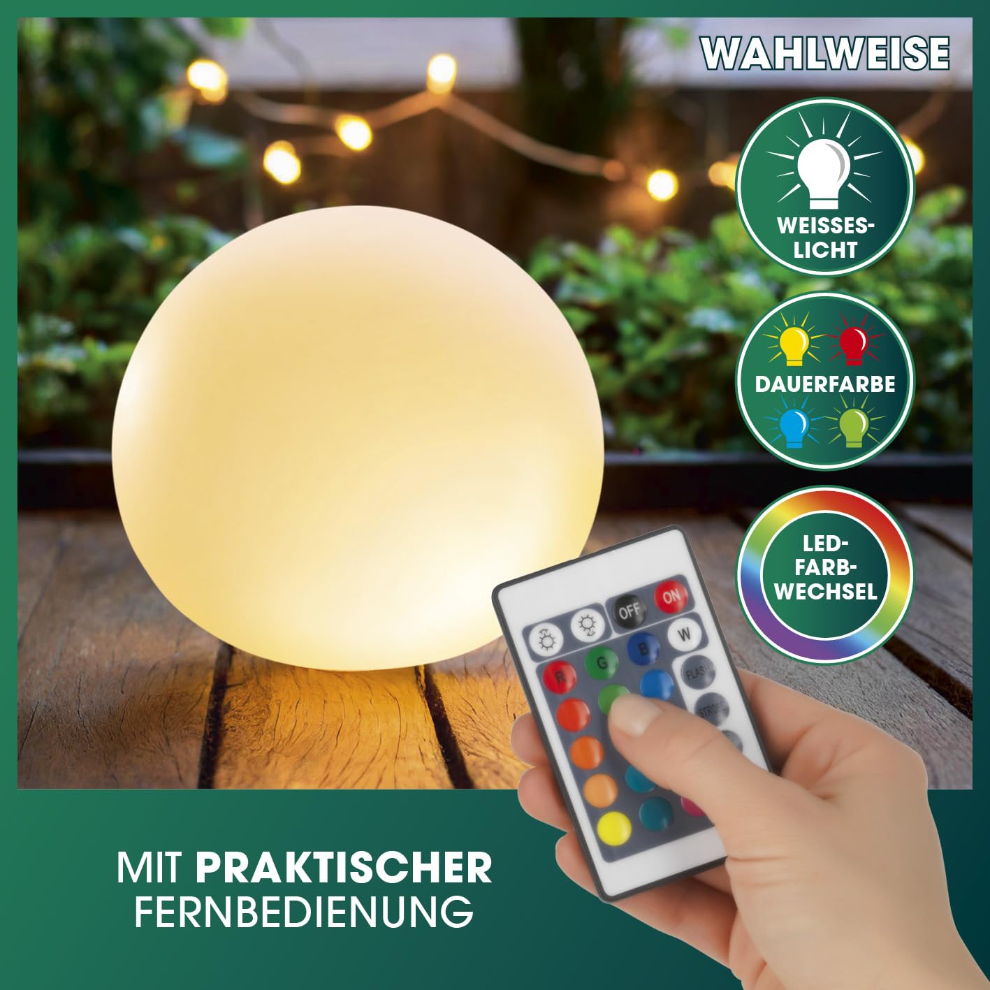 EASYmaxx LED solar light ball 20 cm | 2 x solar lights - atmospheric color change, beautiful lighting effects indoors and outdoors Solar light including remote control | Solar light LED + 5 light modes - 19698