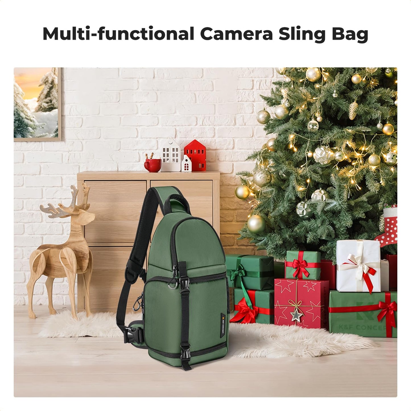 K&F CONCEPT Camera Shoulder Bag, Waterproof Camera Bag, Photography Daily Travel Camera Bag, Bags Photographer Photo Backpack, Green - AU-KF13.141