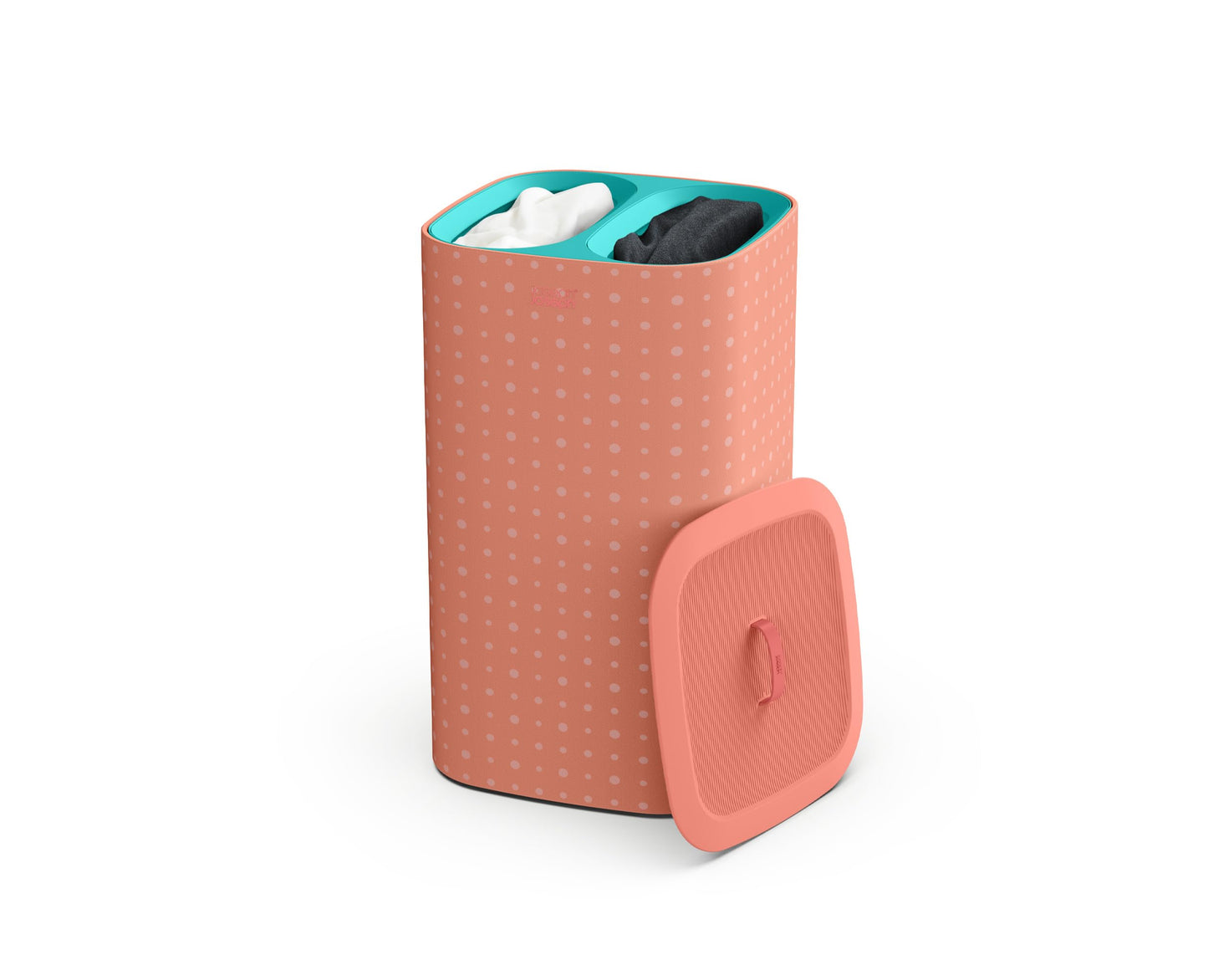 Joseph Joseph Tota Pop - 60 Liter Laundry Hamper with Lid, 2 Removable Laundry Bags with Handles - Coral/Green - 50026