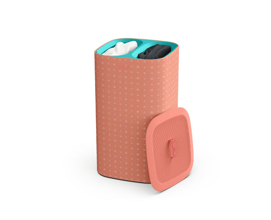 Joseph Joseph Tota Pop - coș de rufe de 60 de litri cu capac, 2 saci de rufe detașabili cu mânere - coral/verde - 50026