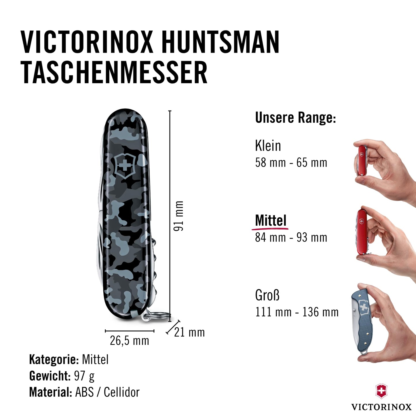 Victorinox Swiss Army Knife Huntsman, Multitool, Swiss Army Knife with 15 functions, blade, corkscrew, can opener, folding box, navy camouflage - 1.3713.942
