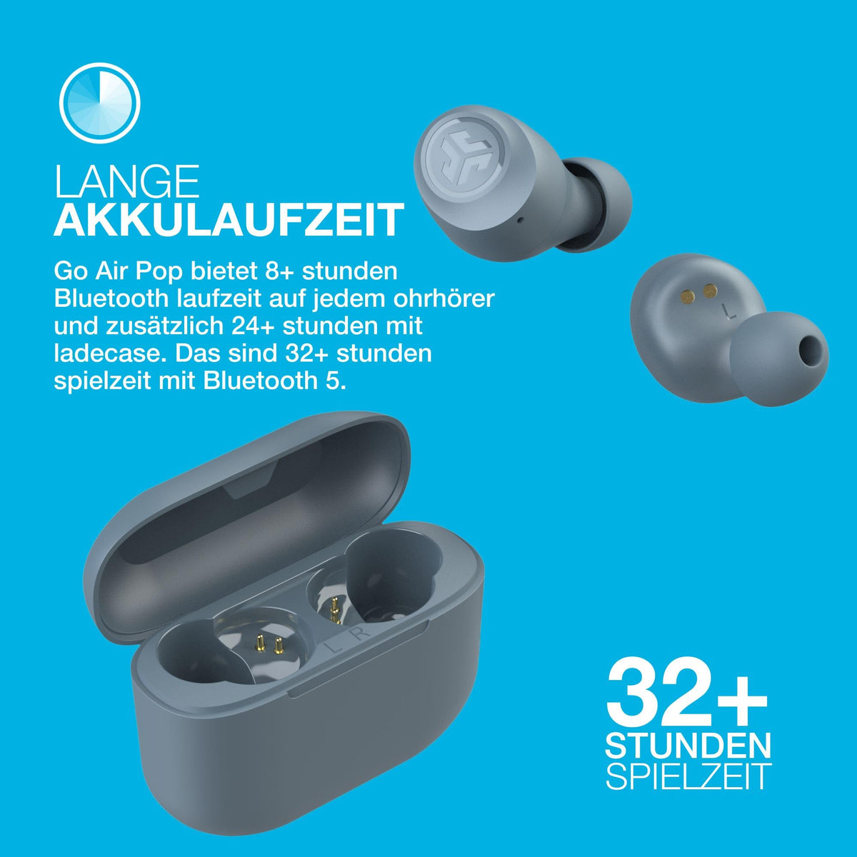 JLab Go Air Pop True Wireless Copfhörer - Bluetooth 32+ Std., Schiefer - EBGAIRPOPRSLT124