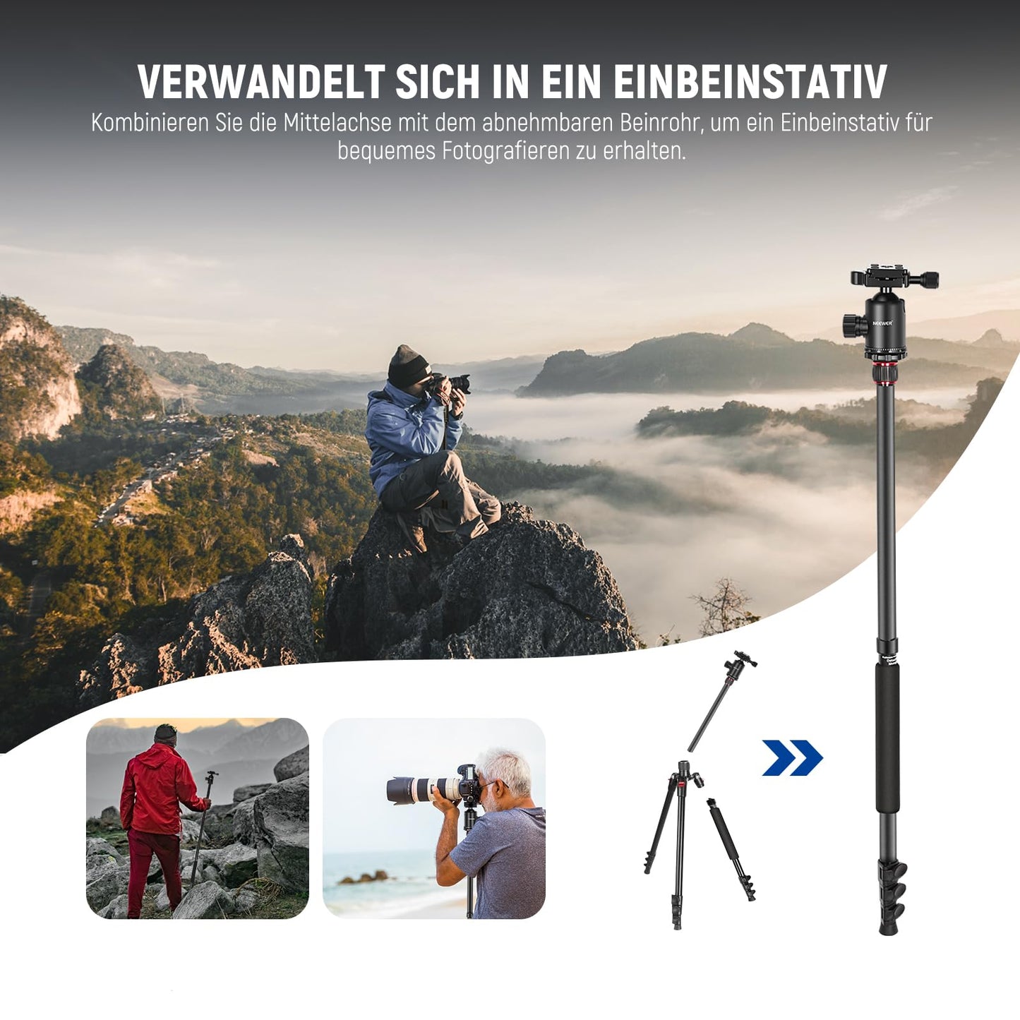 NEEWER 77" camera tripod monopod for DSLR, smartphone with 360° panoramic ball head, 2 axis center column, Arca type quick release plate, bag, compact, aluminum, max. load capacity 34lb, TP77