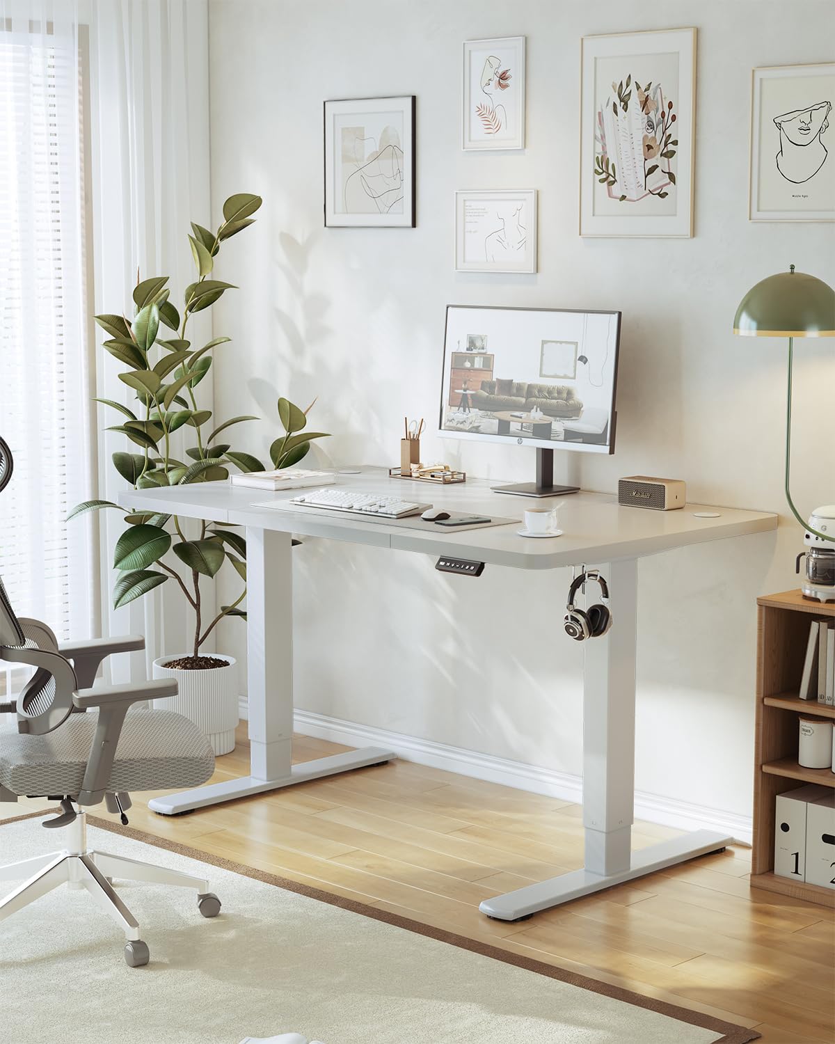 Birou JUMMICO reglabil pe înălțime cu port de încărcare USB, birou electric reglabil pe înălțime 120 x 60 cm, masă stand-sit, birou standing, masă de calculator reglabilă, birou standing, gri - 0403