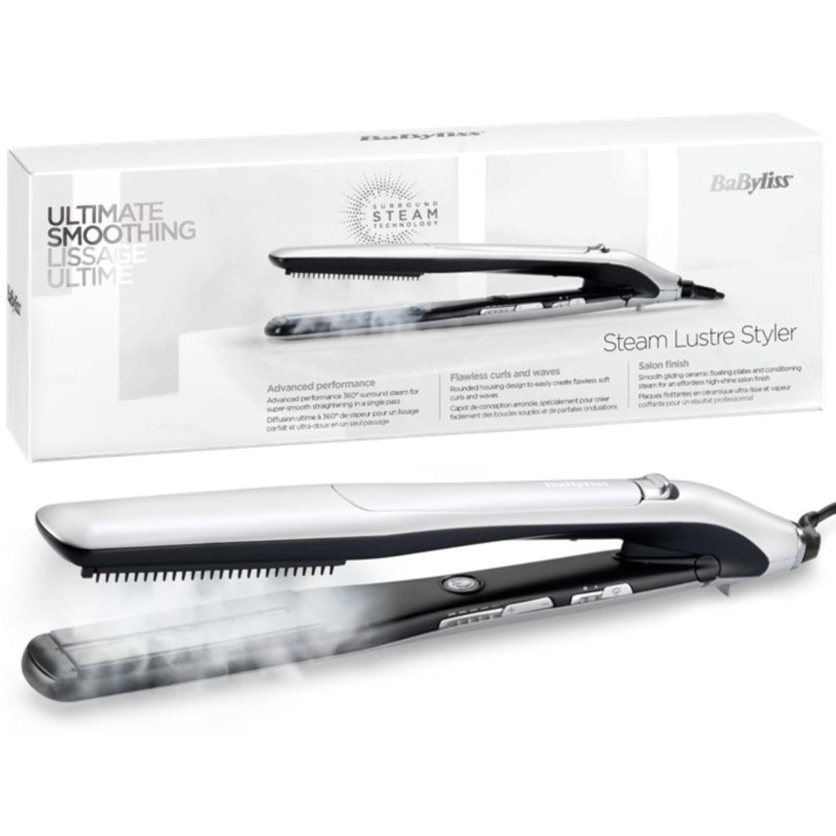BaByliss Steam Lustre Styler Steam Straightener with Surround Steam Technology ST595E, 1 Pack