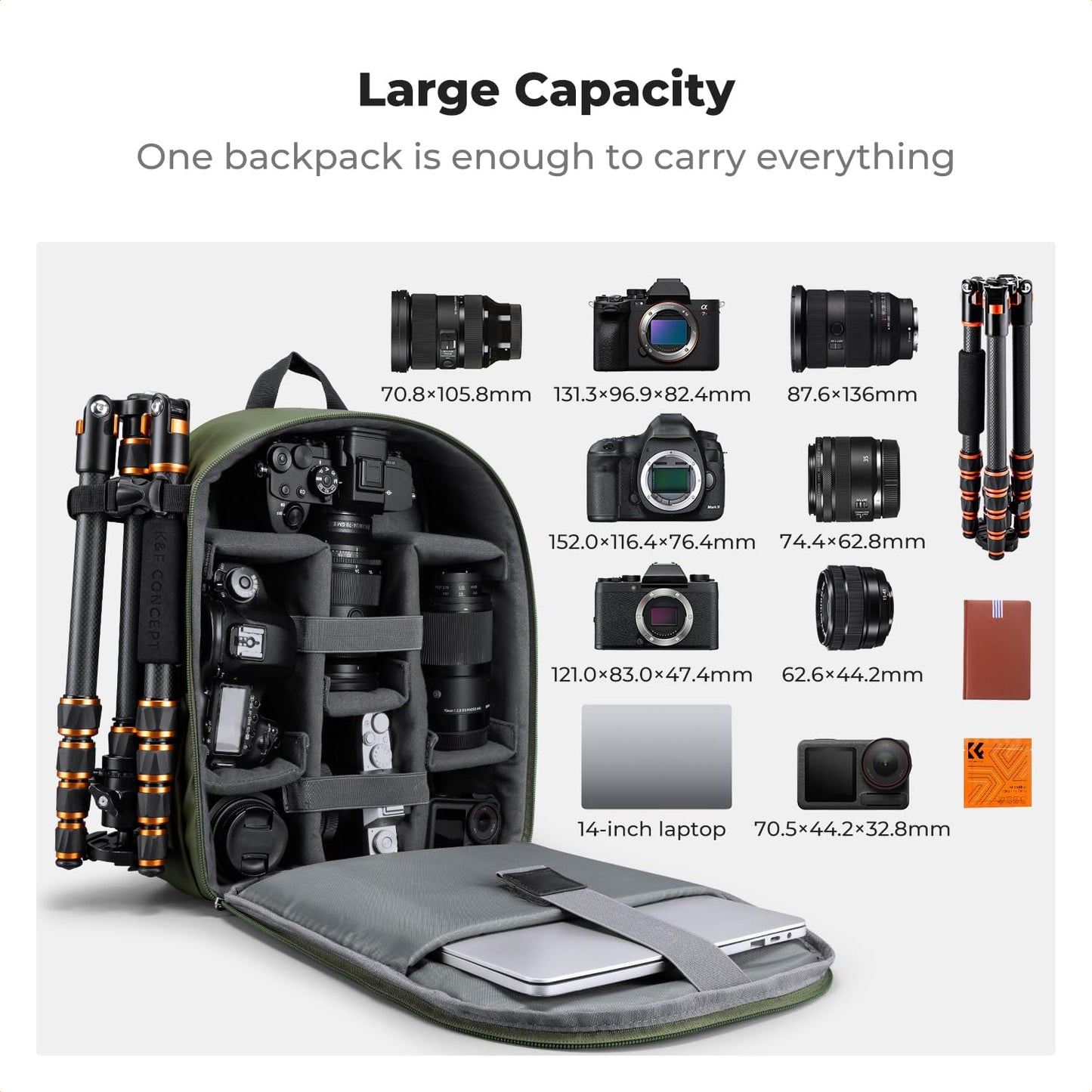 K&F CONCEPT camera backpack photo backpack compact & lightweight with rain cover - KF13.223V1