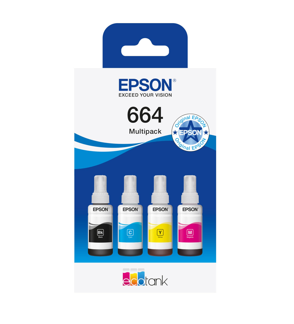 Epson EcoTank 664 Original Ink Bottles | 4x Color Multipack - Black, Cyan, Magenta, Yellow | Brand Quality for Optimal Results - C13T664640