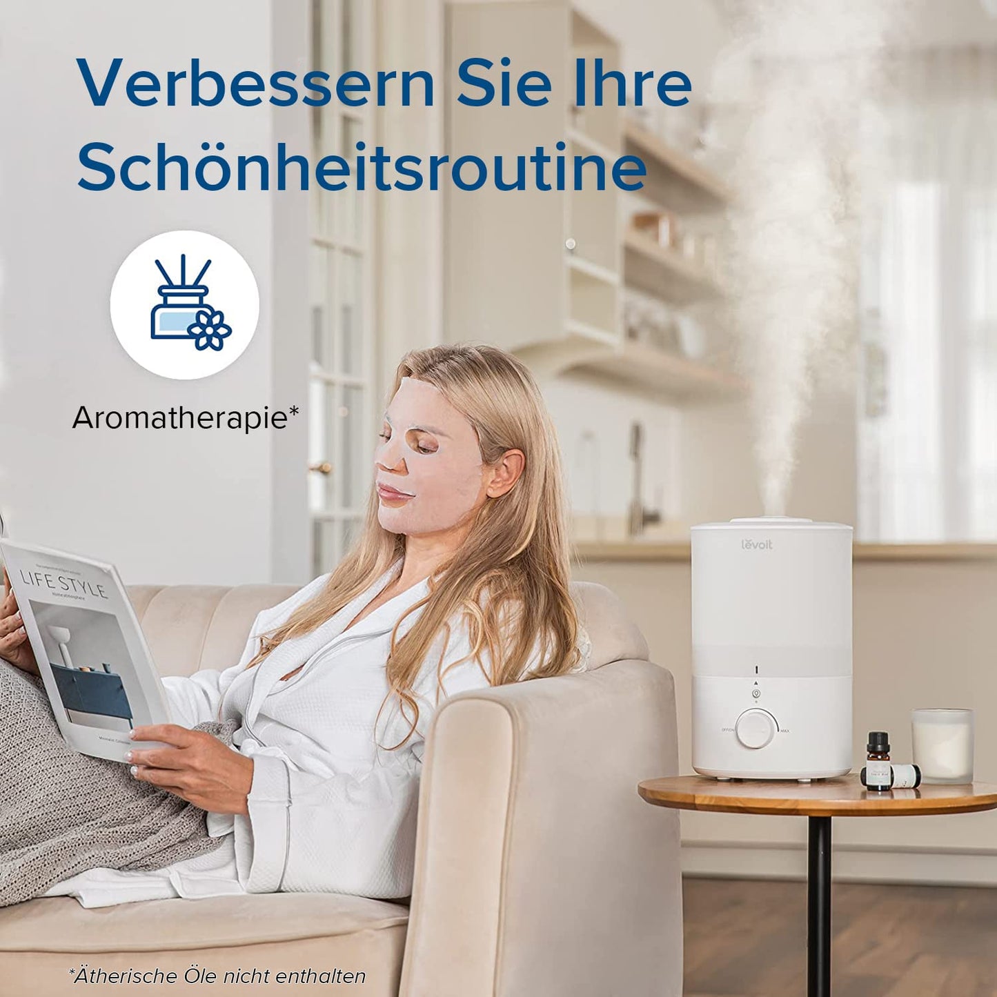 Levoit Humidifier Bedroom, Durable with Auto Shut-off, Cold Mist Ultrasonic with Top Fill, 25 dB Room Humidifier for Baby, Plants, up to 25H, 3 L, Warm White - LUH-D302-WUK