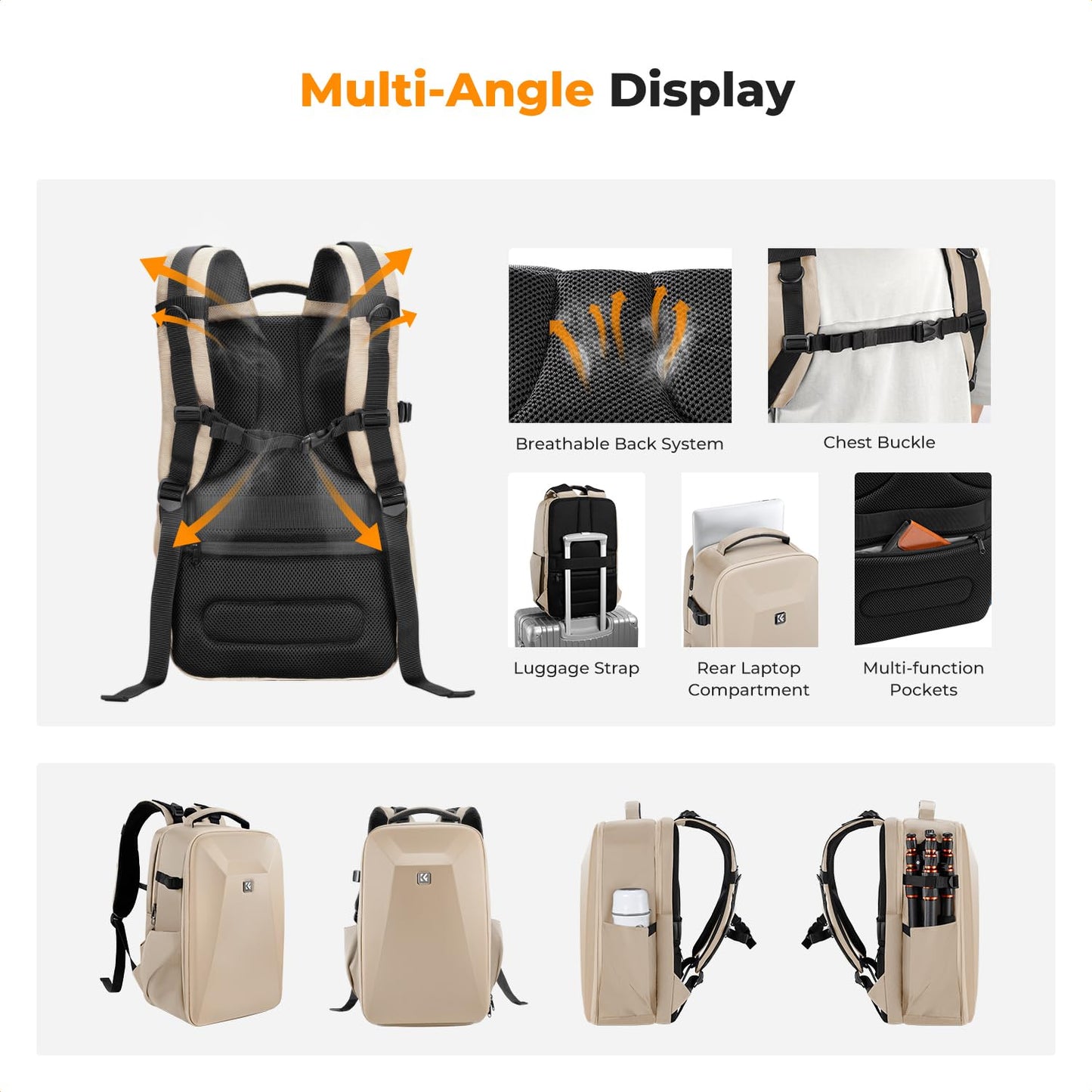 K&F CONCEPT camera backpack photo backpack with hard shell camera bag with 15.6 inch laptop compartment and rain cover, backpack for drones - KF13.134V6