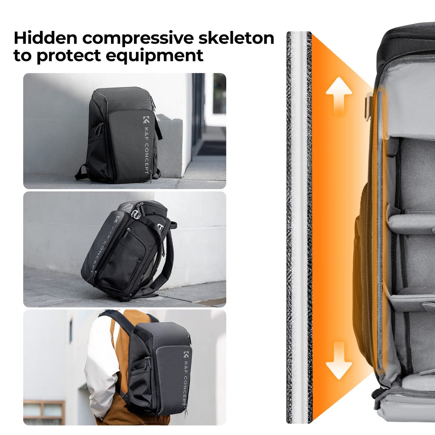 K&F CONCEPT camera backpack, photo backpack for photographers, camera backpack with 15.6 inch laptop compartment, compatible for Canon/Nikon/Sony/DJI Mavic Drone (Alpha Backpack 25L), gray - KF13.128V3