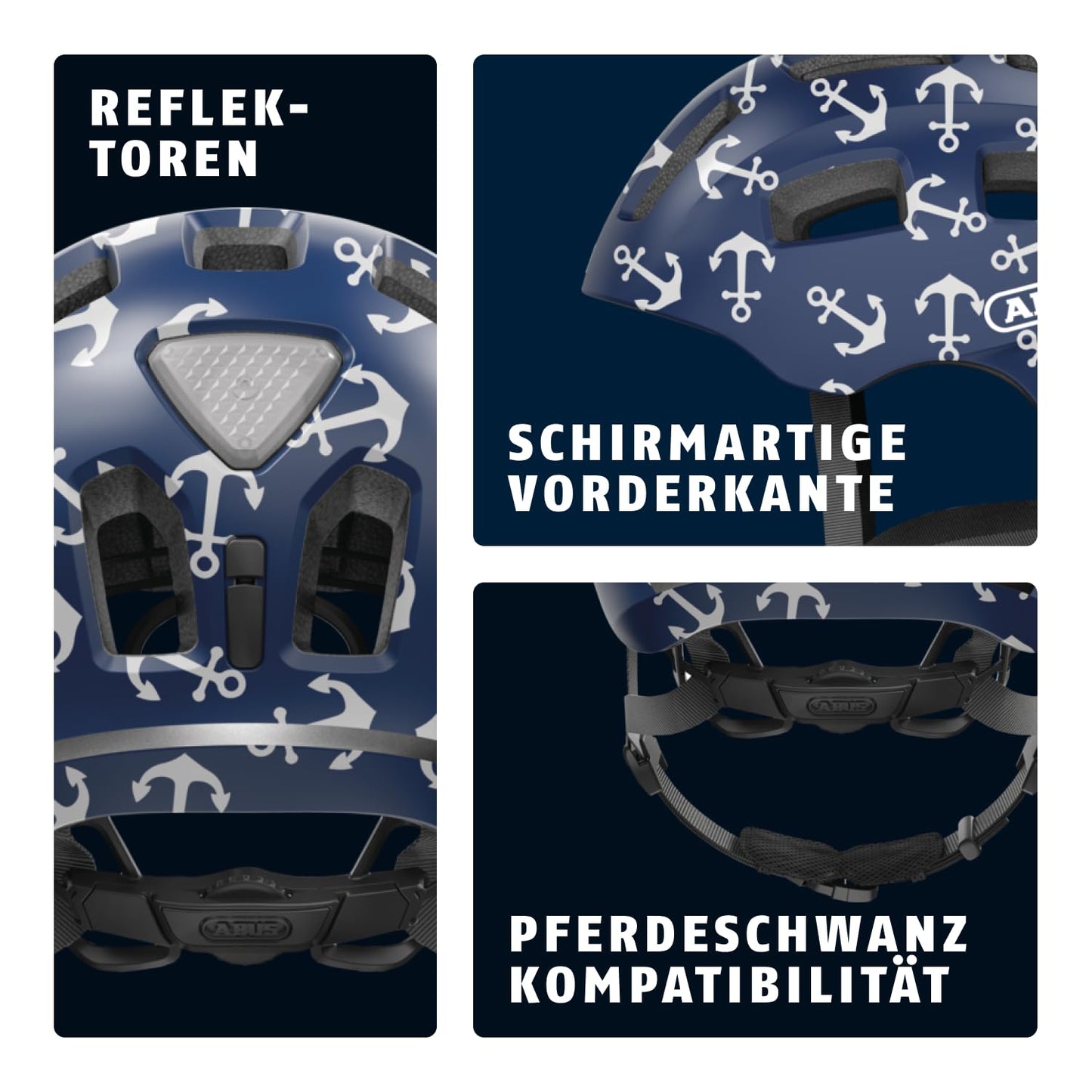 ABUS Youn-I 2.0 bicycle helmet - with light for children, teenagers and young adults - for girls and boys - blue with anchor pattern, size S - 63814