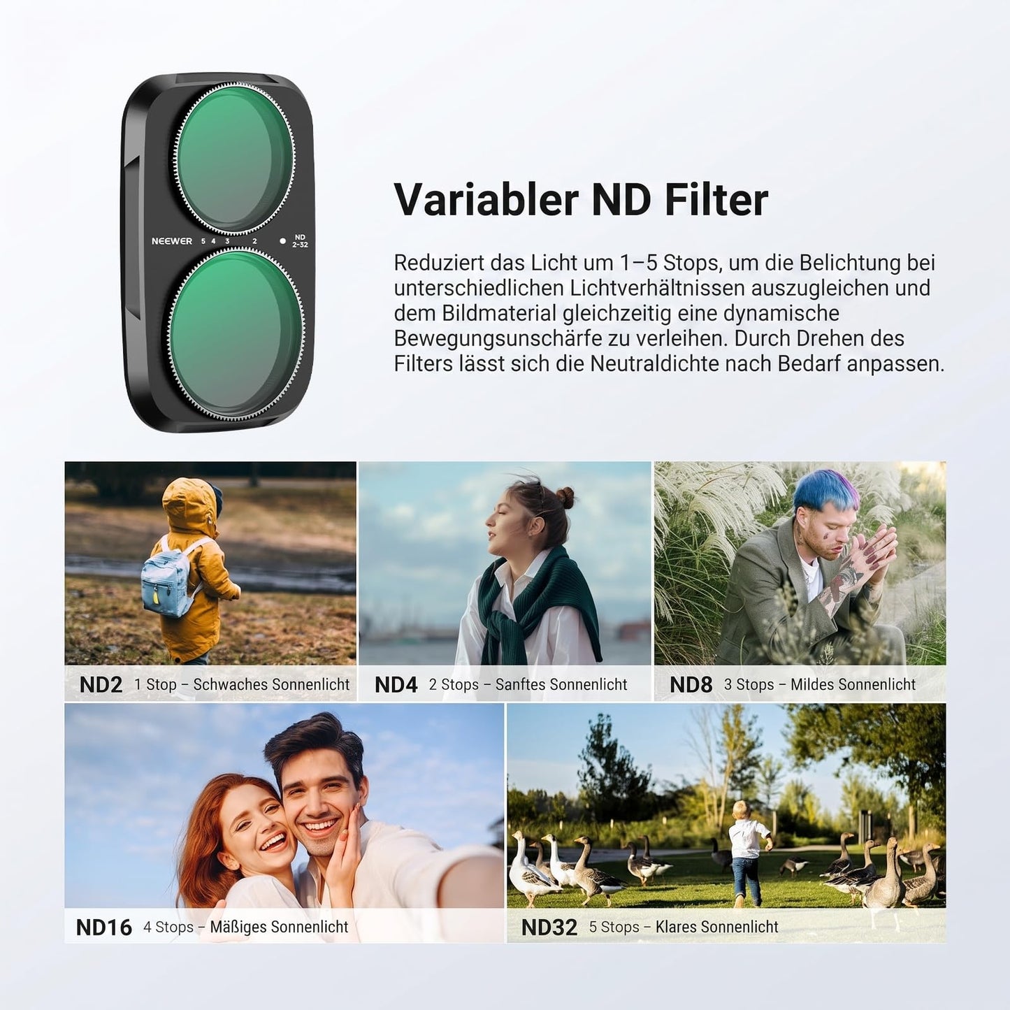 NEEWER ND Filter Set compatible with DJI Osmo Pocket 4P only, Variable Neutral Density Filter (ND2-32) + CPL + 1/4 Black Diffusion Gimbal Action Cam Lens Filter Screen Protector Photography Accessories Kit - FL-P23