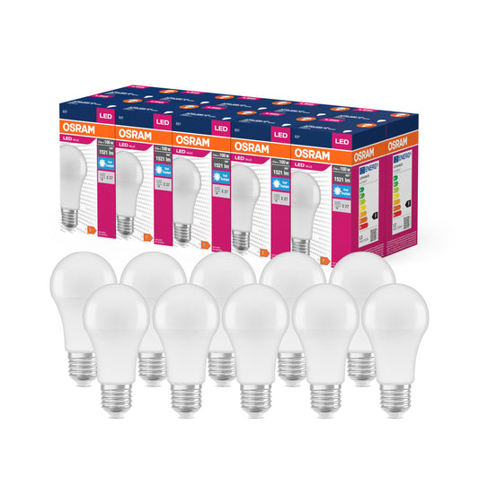 Osram LED Star Value Classic A100 LED Lamp for E27 socket, bulb shape, FR, 1521 lumens, daylight white (6500K), replacement for traditional 100W incandescent bulbs, non-dimmable, pack of 10 - 4099854110009