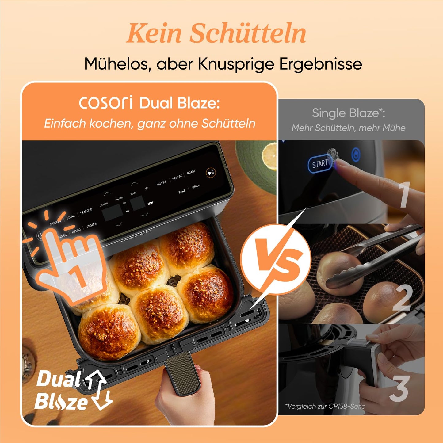 COSORI Dual Blaze Tech Airfryer, 6.4 L hot air fryer, top and bottom heat for 67% more even heating, metal interior, NTC precision temperature control and WiFi connection - CAF-P585S