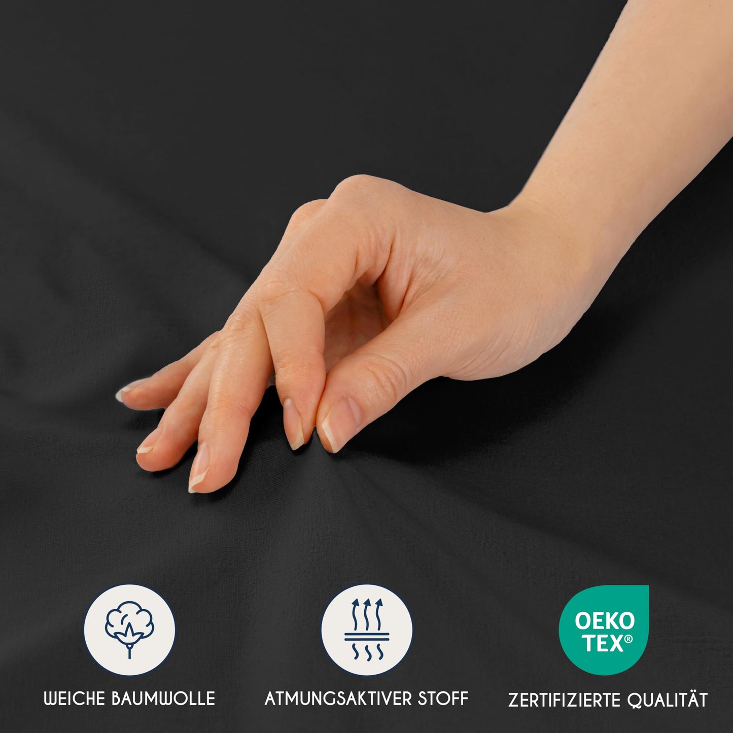 Dreamzie - fitted sheet 200x200cm - cotton Oeko Tex certified - black - 100% jersey fitted sheet 200x200 - DHC_200x200_Bk_2
