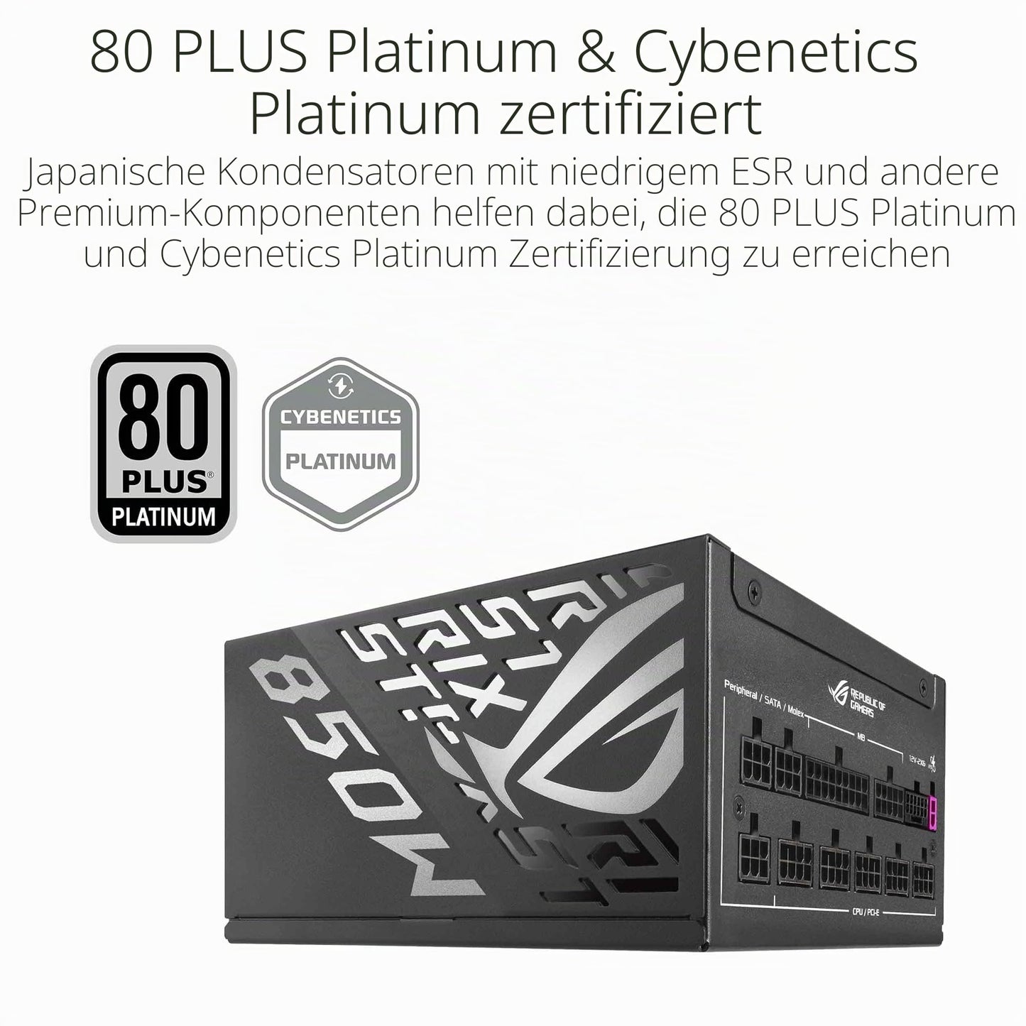 ASUS ROG Strix 850W Platinum Gaming Power Supply (Fully Modular ATX Power Supply, GPU-First, 80 Plus Platinum, Cybenetics Platinum Certification, GaN-MOSFET, ATX 3.1, PCIE 5.1, 12V-2x6 Connector) - 90YE00W2-B0NA00