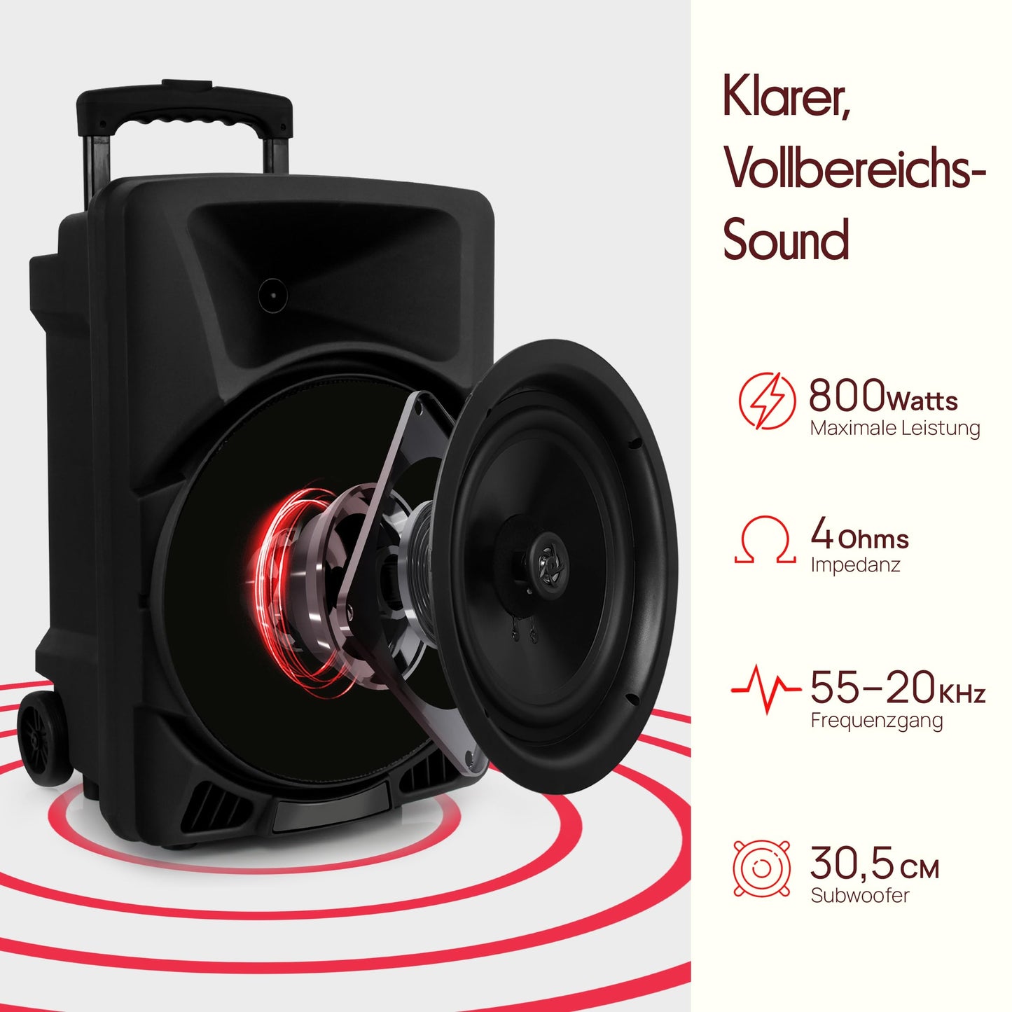 Pyle Music Box Bluetooth Large, 800W Party Speaker with DJ Lights, Telescopic Handle & Wheels, FM, USB, SD, AUX, EQ, Deep Bass, Boombox Sound, for Party, Outdoor, DJ, Wedding - PPHP1244B