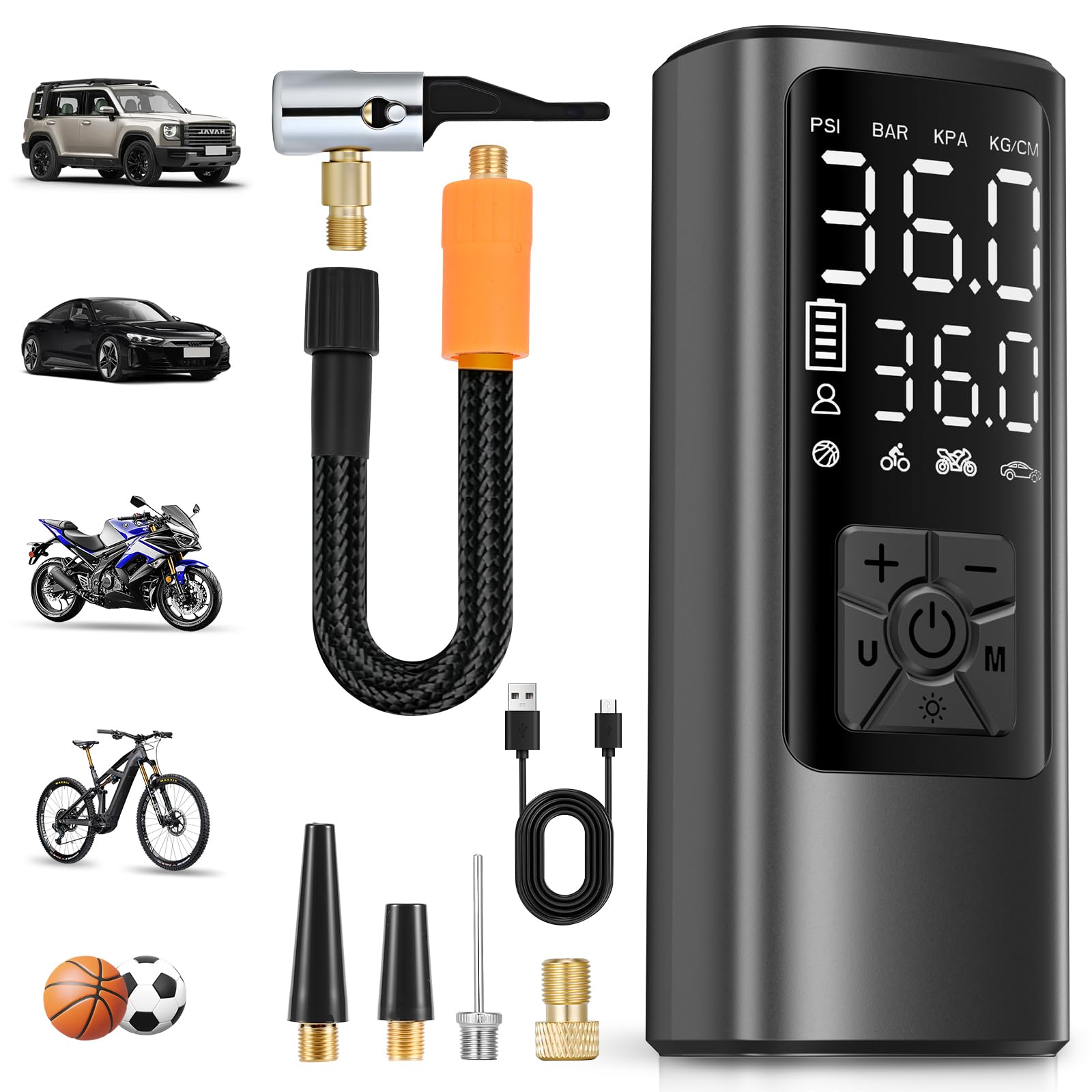 HOVVIDA electric air pump, electric bicycle pump, battery compressor - AM21J2