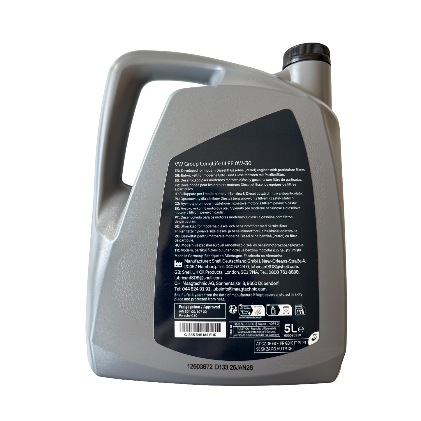 Volkswagen GS55545M4EUR engine oil 5L Longlife III Longlife3 SAE 0W30 VW Norm 50400 50700 oil