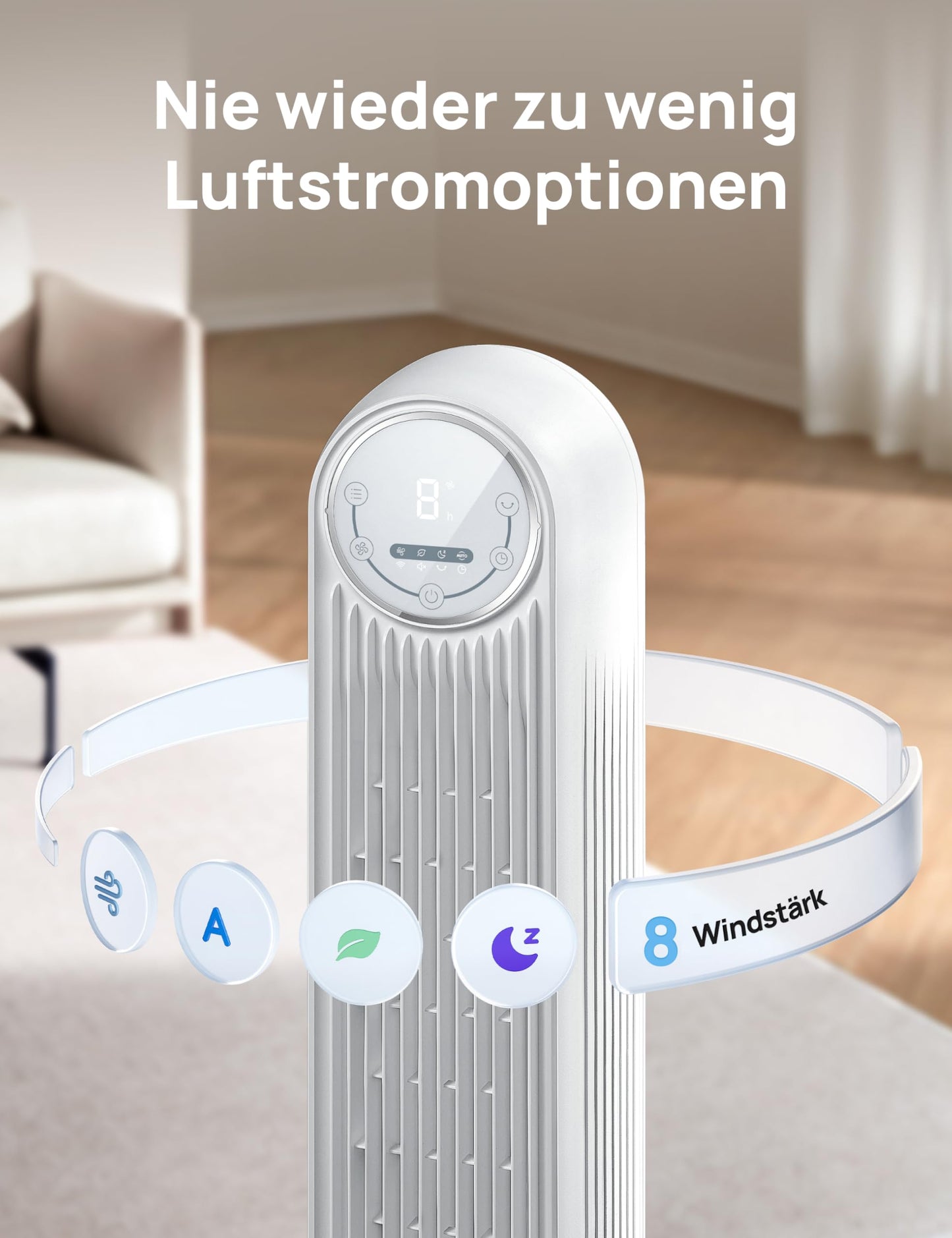 DREO 20dB Quiet Tower Fan, 10m Throw 4 Speed Levels 4 Modes 8 Hour Timer 90° Oscillating Fan with Cooling Remote Control for Bedroom, Nomad One, White - DR-HTF007