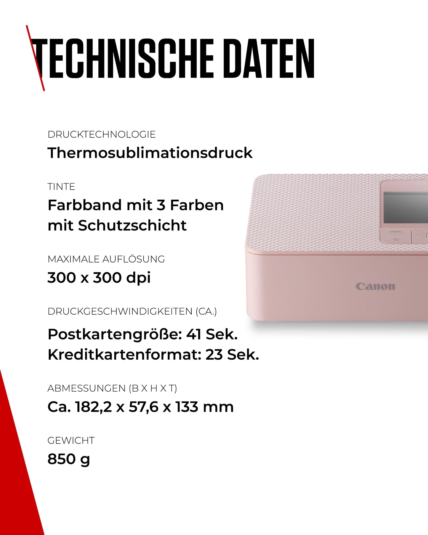 Canon SELPHY CP1500 mini photo printer mobile portable on the go (up to postcard size 10x15cm, WiFi, wireless, thermal sublimation, app, color stable 100 years) pink [without ribbon/paper, without battery] - 5541C002