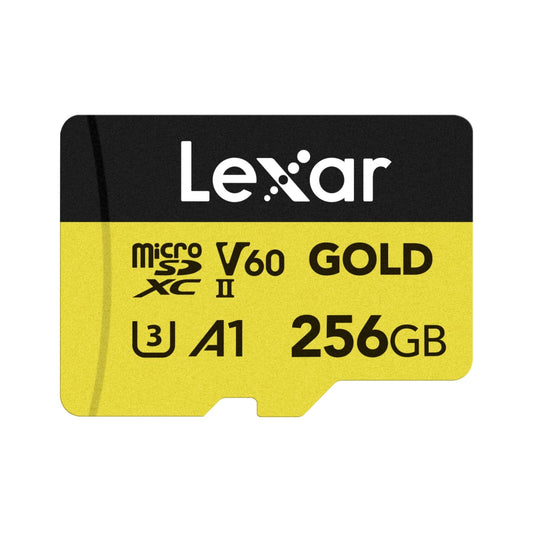 Lexar Micro SD Card 256GB, microSDXC UHS-II memory card, V60, U3, A1, C10 microSD card, up to 280MB/s read speed, for drone/action camera/UHS-II gaming device. - LMSGOLD256G-BNNNG