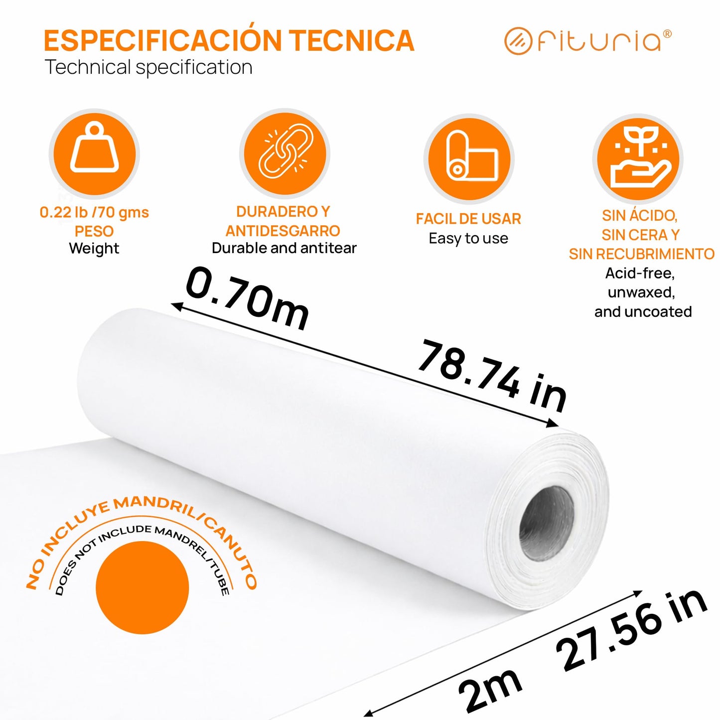 OFITURIA Kraft Paper White - Roll 0.70 × 2 m - 6 Rolls - Packaging Paper and Wrapping Paper - Craft Paper for DIY, Decoration and Sewing Patterns - Tear-Resistant and Easy to Cut - COM620-parent2