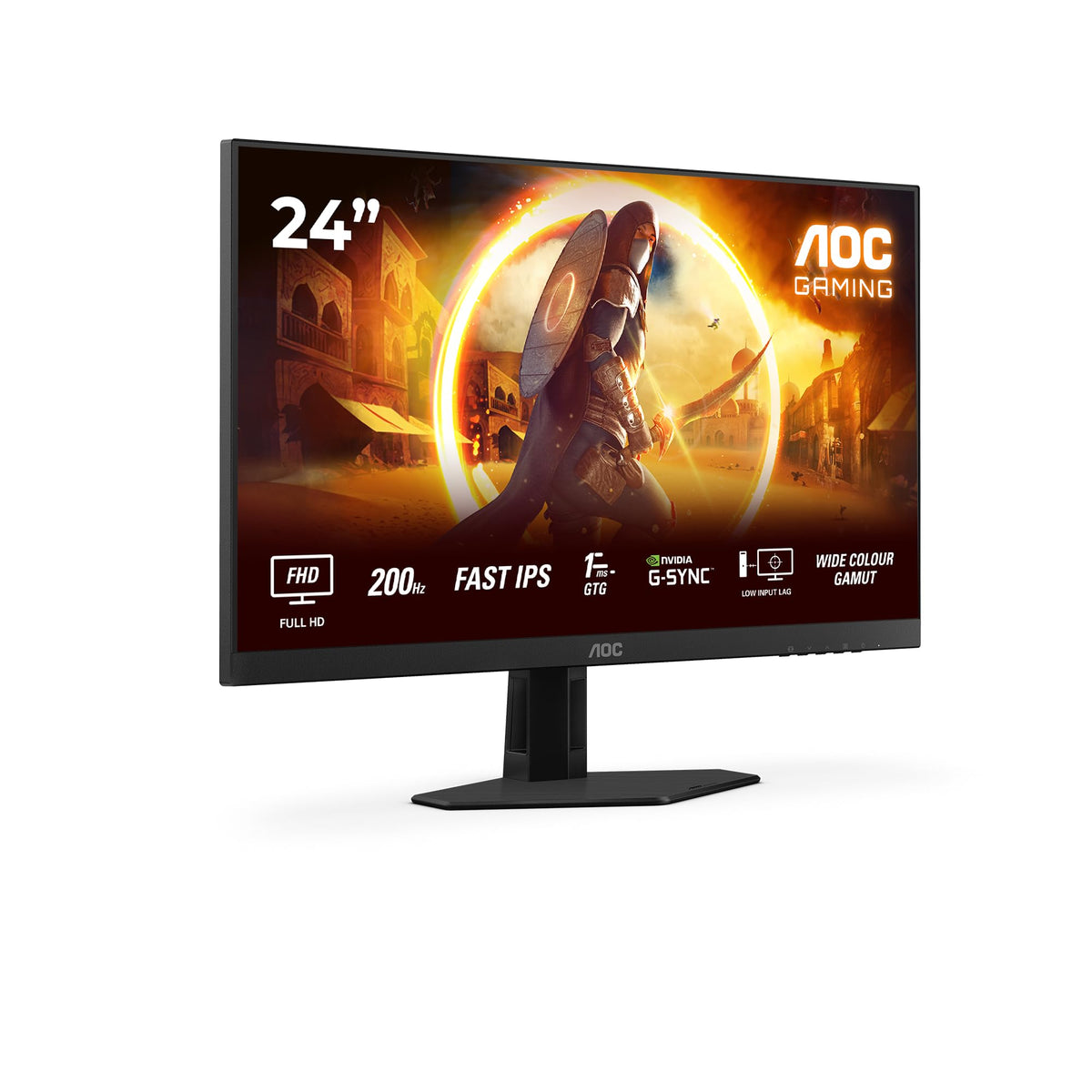 AOC 24G4HREAD 24-inch FHD Monitor, 200Hz, Fast IPS Panel, 1ms GtG, Adaptive Sync, HDR10, G-Sync Compatible, Speakers, (1920x1080 HDMI 2X 2.0 DP 1x 1.4) Black - 24G4HREAD/01