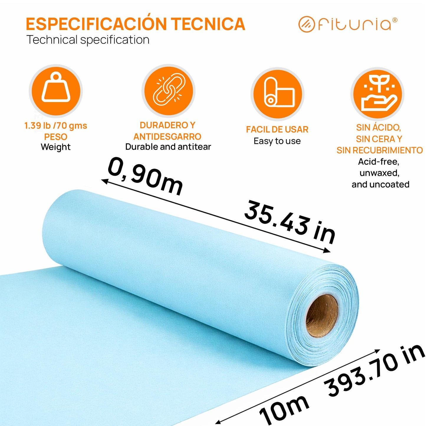 OFITURIA Kraft Paper Blue Pastel - Roll 0.90 × 10 m - 6 Rolls - Wrapping Paper and Packaging Paper - Craft Paper for DIY, Decoration and Sewing Patterns - Tear-Resistant and Easy to Cut - COM620-parent2