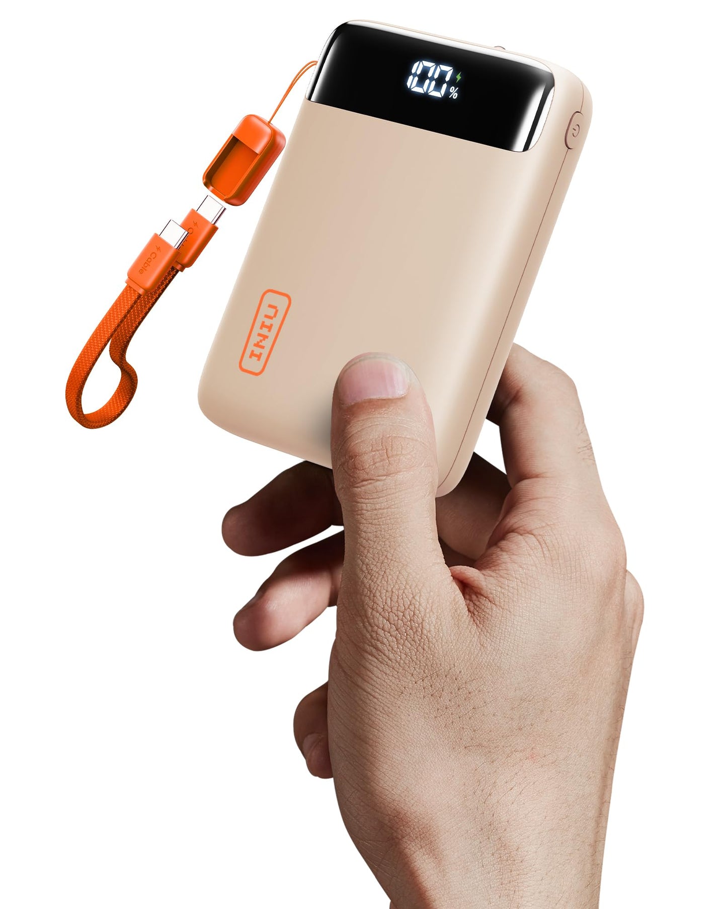 INIU Ultra Small 20000mAh Power Bank, 22.5W Quick Charge PowerBank with Removable USB C Cable, Flight-Friendly & Travel Essential, External Mobile Phone Batteries for iPhone 17 16 Pro, Emergencies, Power Outages, Beige - P512