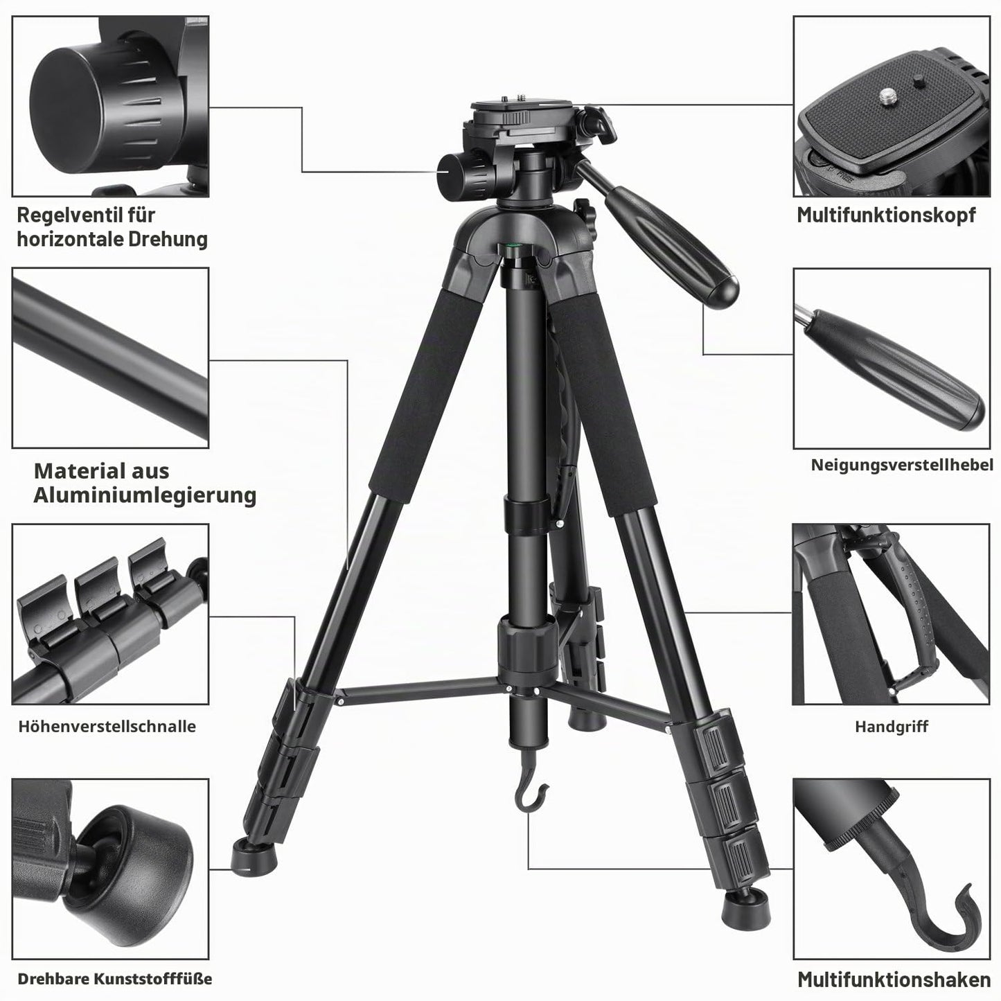 Neewer Portable 177cm Aluminum Alloy Camera Tripod Monopod with 3-Way Swivel Pan Head for DSLR Camera Black - 10089015