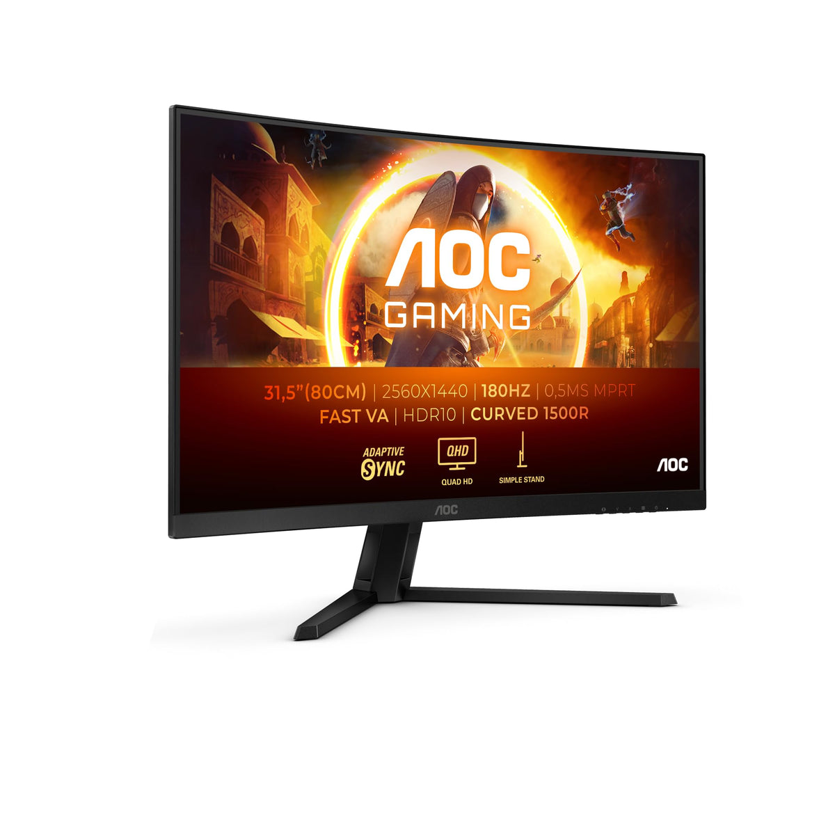 AOC CQ32G4VEAD 32-inch Curved WQHD Gaming Monitor, 180Hz, Fast VA Panel, 1ms GtG, Adaptive Sync, HDR10, FreeSync, (2560x1440 HDMI 2X 2.0 DP 1x 1.4) Black