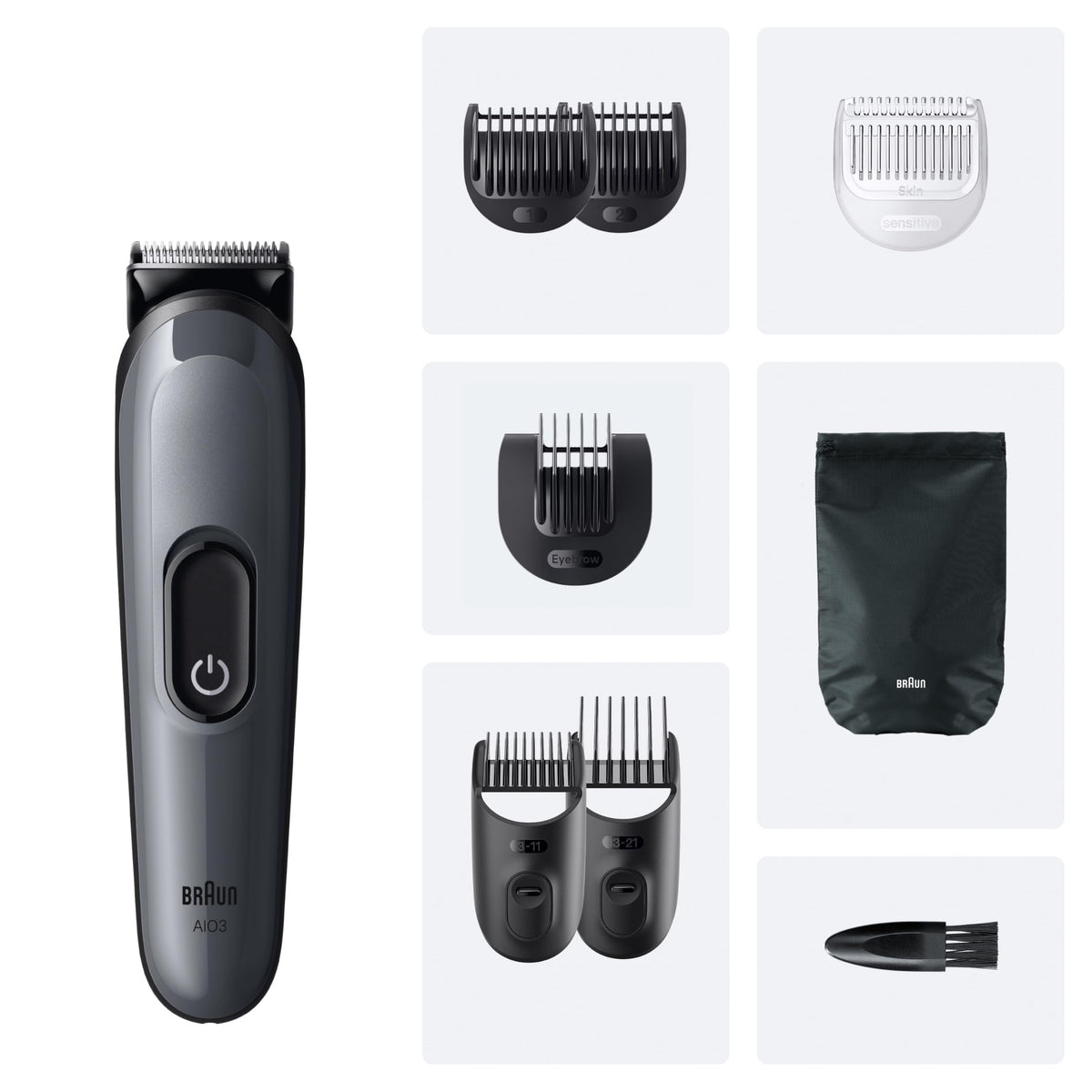 Braun All-in-One Series 3 Multigroom, 8-in-1 Trimmer, AIO3535g, Grau