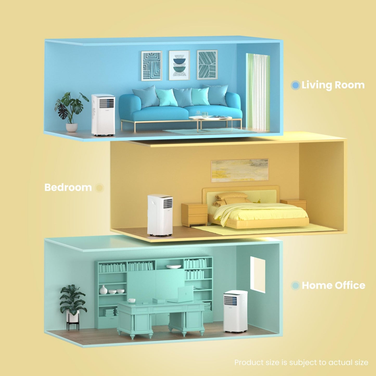Comfee mobile air conditioner MPPH-09CRN7, 3-in-1 air conditioning with exhaust hose, cooling & dehumidification & ventilation, 9000 BTU, 2.6kW, for rooms approx. 80m³ (31㎡), EEK A