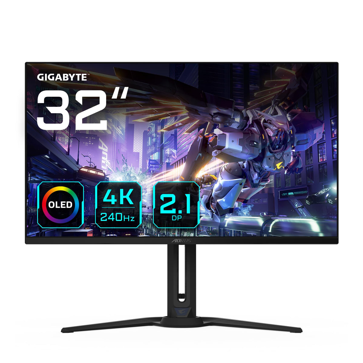 Monitor de gaming Gigabyte AORUS FO32U2P de 32” OLED - 3840 x 2160 (UHD), 240Hz, 0,03ms, 250 cd/m², KVM, FreeSync Premium Pro, DisplayHDR True Black 400, DisplayPort 2.1