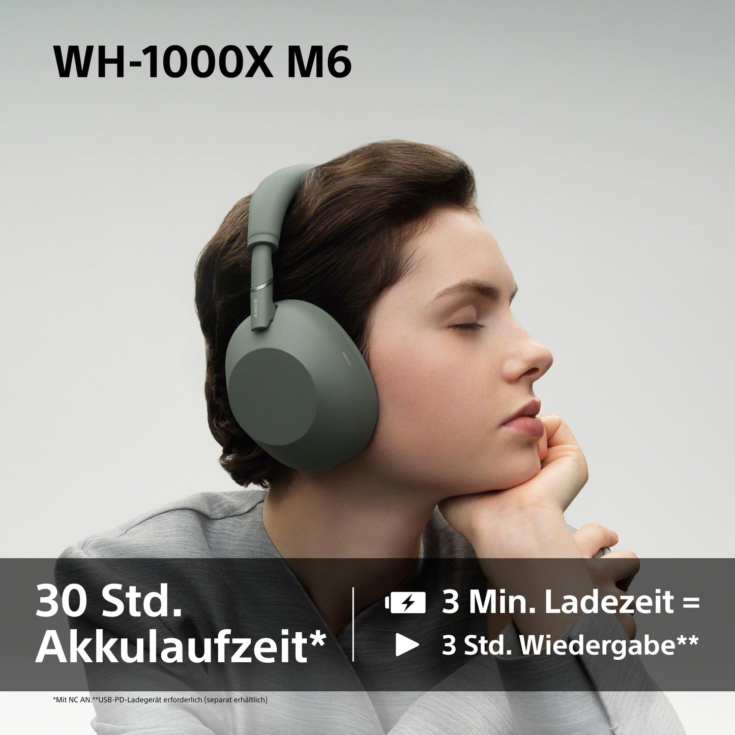 Sony WH-1000XM6 Wireless Noise Canceling Headphones, Signature Hi-Res Sound, Bluetooth Headphones, Comfort, Foldable Design, Magnetic Carrying Case, 30 Hour Battery NC On, iOS & Android - Olive Gray - WH1000XM6G.CE7