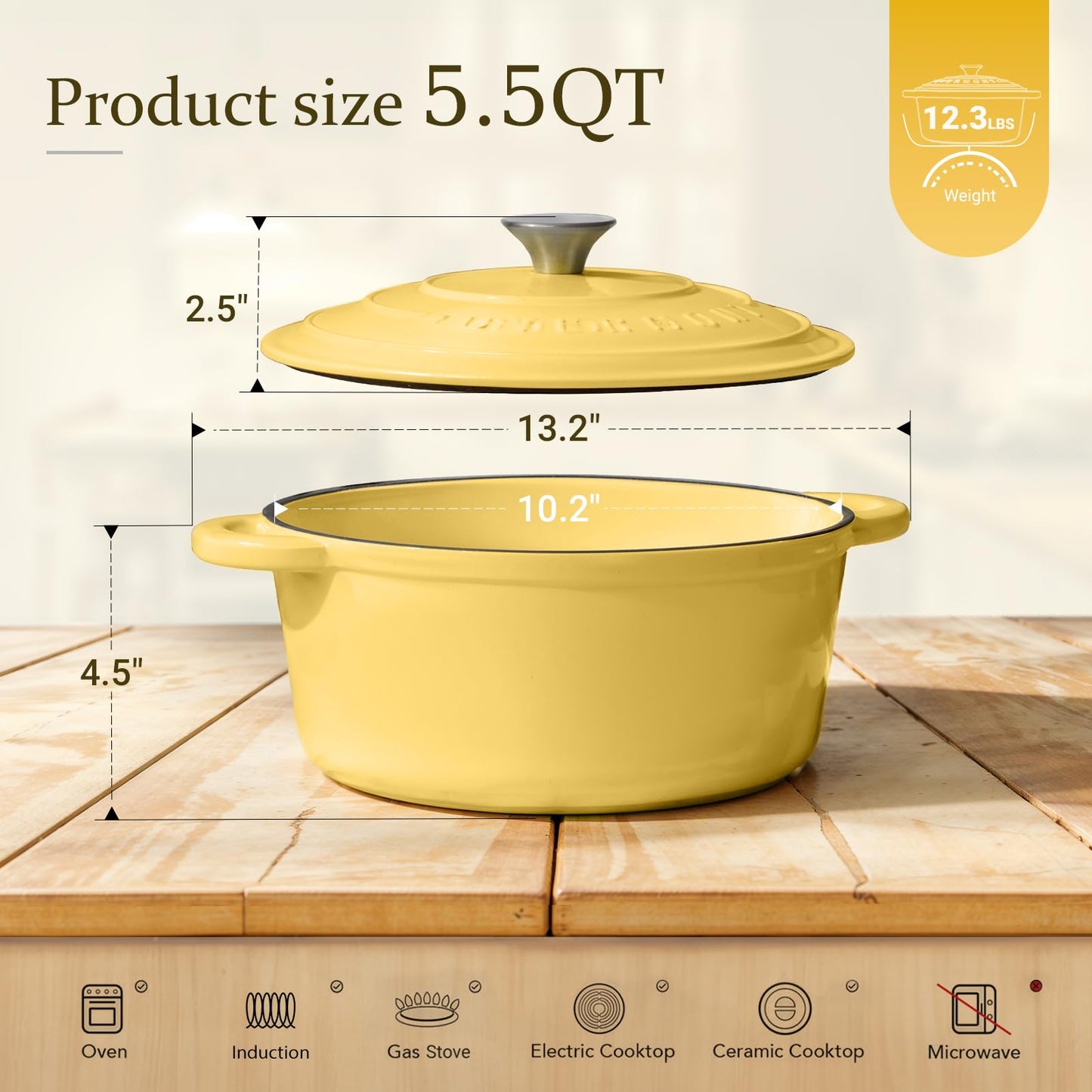 Overmont roasting pan enamel cast iron pot - casserole dish 26cm oven-safe - with lid and cookbook - for kitchen baking stewing roasting - Goose