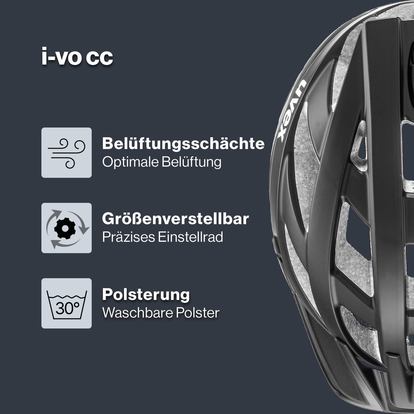 uvex i-vo cc bicycle helmet, black matt, 56-60 cm - S413423