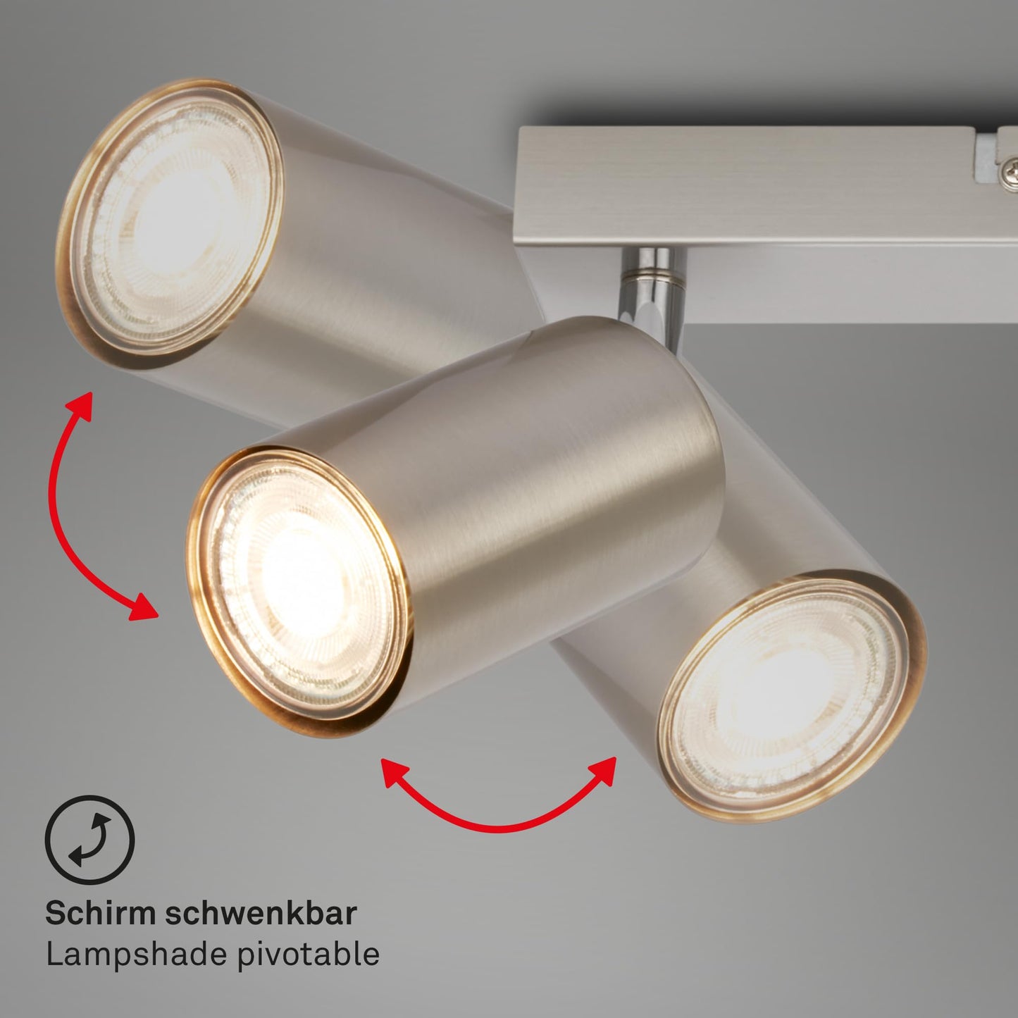 BRILONER - Ceiling lamp swiveling, GU10 socket, max. 9 W, ceiling light, lamp, living room lamp, bedroom lamp, kitchen lamp, ceiling spotlight, ceiling lighting, 44 cm, matt nickel - 2172032