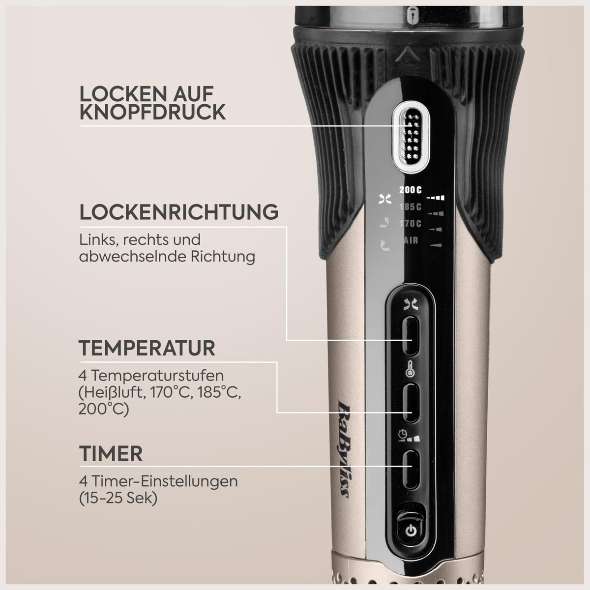 BaByliss Style Secret Air automatic curling iron, 25mm curling styler - C6686E