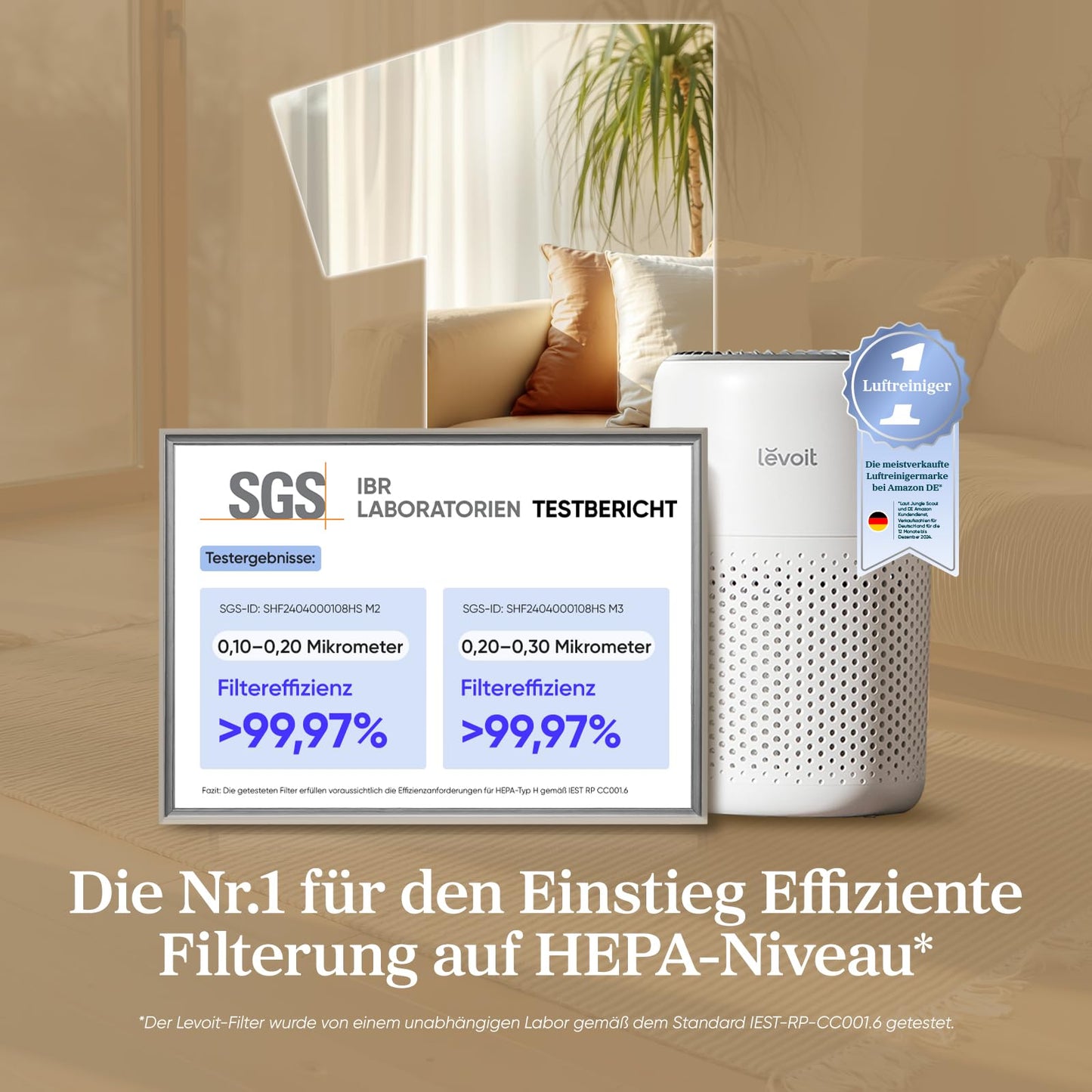 Levoit air purifier for allergy sufferers with aromatherapy, HEPA air filter against mold, dust and animal hair up to 0.3 µm for bedrooms, 7 watt energy saving, 3 speeds, white - LAP-C161-WEU